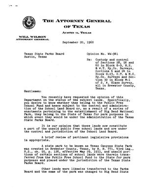 Texas Attorney General Opinion: WW-941