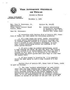 Texas Attorney General Opinion: WW-969