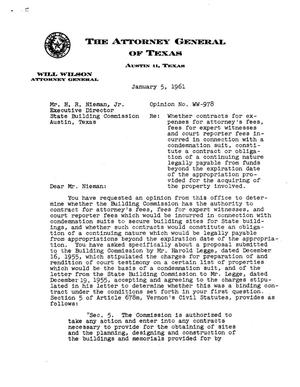 Texas Attorney General Opinion: WW-978
