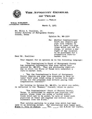 Texas Attorney General Opinion: WW-1004