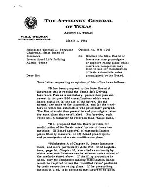 Texas Attorney General Opinion: WW-1005