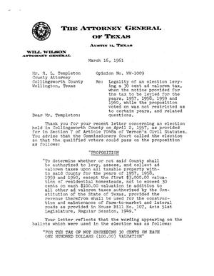 Texas Attorney General Opinion: WW-1009