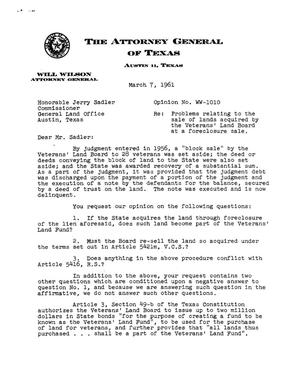 Texas Attorney General Opinion: WW-1010