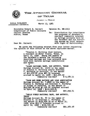 Texas Attorney General Opinion: WW-1013
