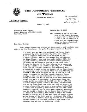 Texas Attorney General Opinion: WW-1036