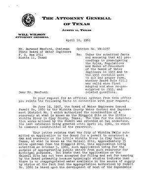 Texas Attorney General Opinion: WW-1037