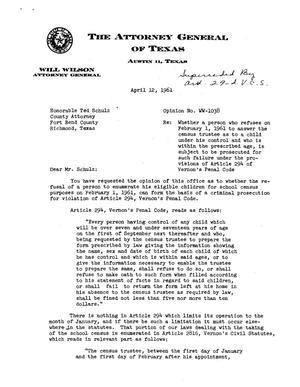Texas Attorney General Opinion: WW-1038