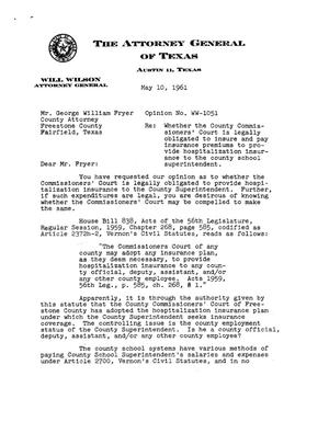 Texas Attorney General Opinion: WW-1051