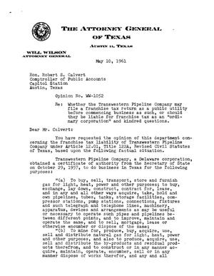 Texas Attorney General Opinion: WW-1052