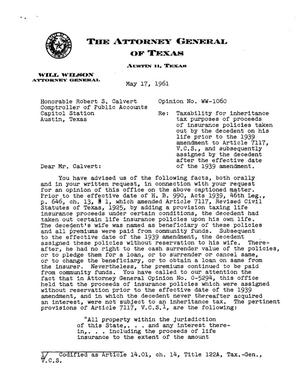 Texas Attorney General Opinion: WW-1060