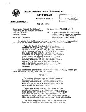 Texas Attorney General Opinion: WW-1063