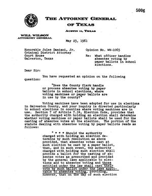 Primary view of object titled 'Texas Attorney General Opinion: WW-1065'.