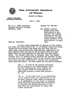Texas Attorney General Opinion: WW-1084