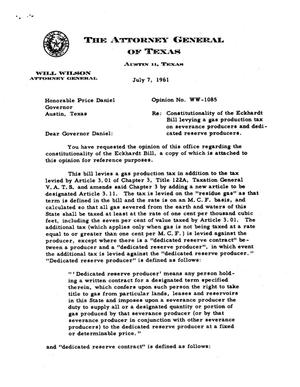 Texas Attorney General Opinion: WW-1085