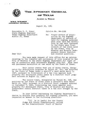 Texas Attorney General Opinion: WW-1122