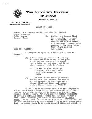 Texas Attorney General Opinion: WW-1124