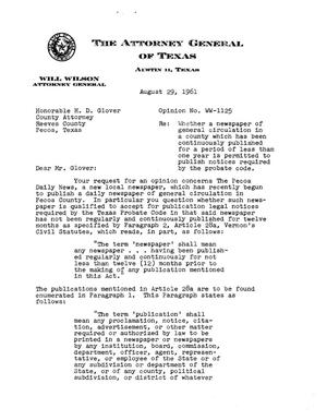 Texas Attorney General Opinion: WW-1125