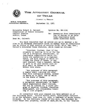 Texas Attorney General Opinion: WW-1141