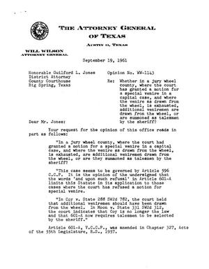 Primary view of object titled 'Texas Attorney General Opinion: WW-1143'.
