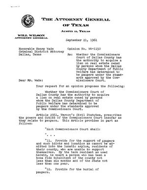 Texas Attorney General Opinion: WW-1150