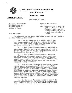 Texas Attorney General Opinion: WW-1157