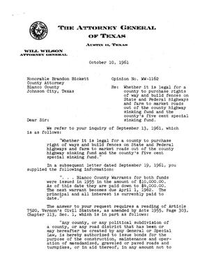 Texas Attorney General Opinion: WW-1162