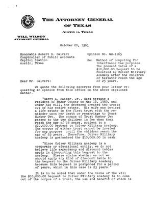Texas Attorney General Opinion: WW-1165