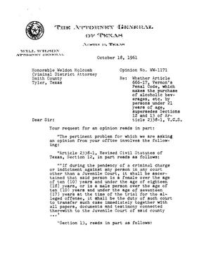 Texas Attorney General Opinion: WW-1171