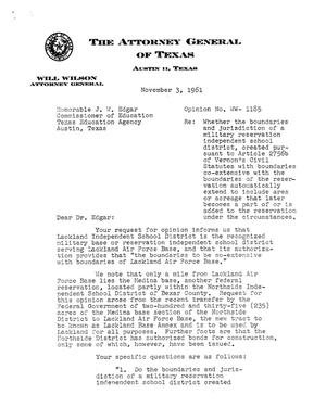 Texas Attorney General Opinion: WW-1185