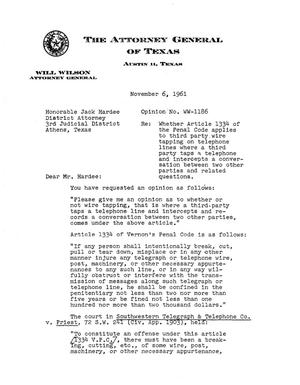 Texas Attorney General Opinion: WW-1186