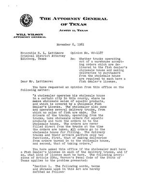 Texas Attorney General Opinion: WW-1187