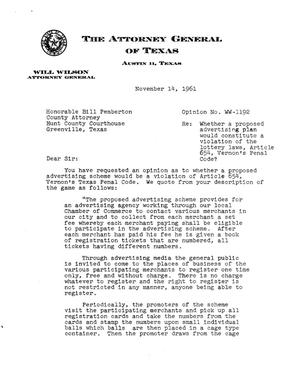 Texas Attorney General Opinion: WW-1192