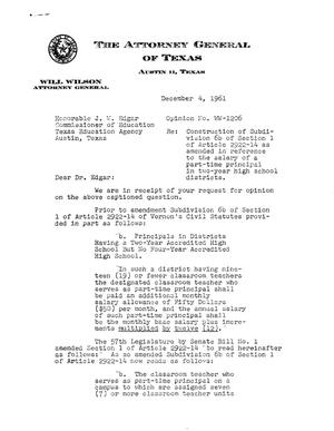 Texas Attorney General Opinion: WW-1206