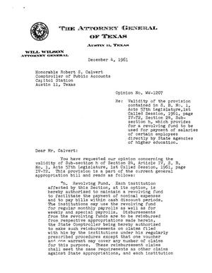 Texas Attorney General Opinion: WW-1207