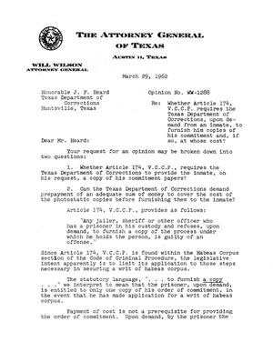 Texas Attorney General Opinion: WW-1288