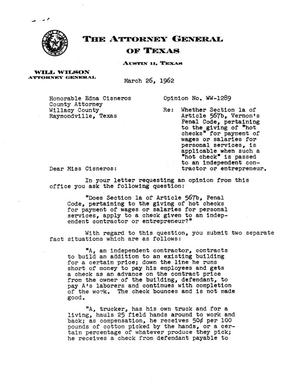 Texas Attorney General Opinion: WW-1289