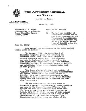 Texas Attorney General Opinion: WW-1293