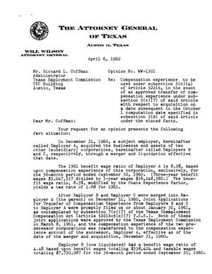 Texas Attorney General Opinion: WW-1301