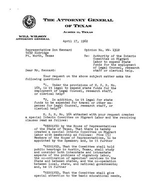 Texas Attorney General Opinion: WW-1312