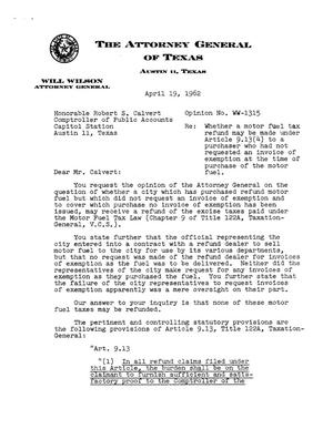 Texas Attorney General Opinion: WW-1315