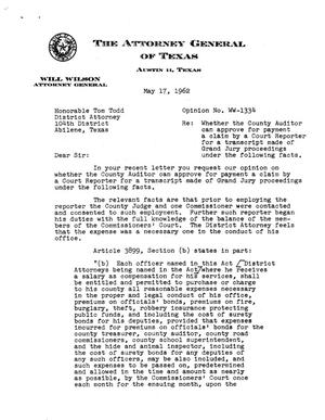 Texas Attorney General Opinion: WW-1334