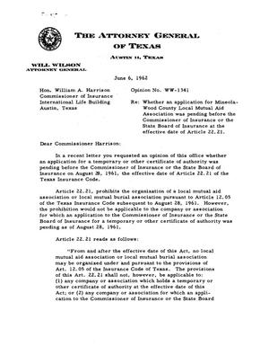 Texas Attorney General Opinion: WW-1341
