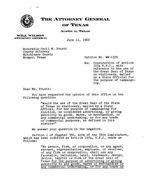 Texas Attorney General Opinion: WW-1355