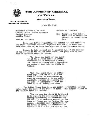 Texas Attorney General Opinion: WW-1402