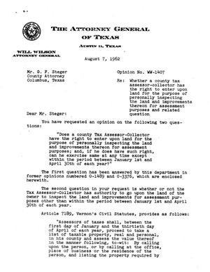 Texas Attorney General Opinion: WW-1407