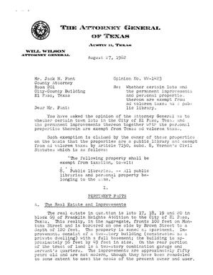 Texas Attorney General Opinion: WW-1423