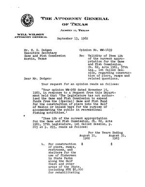 Texas Attorney General Opinion: WW-1439