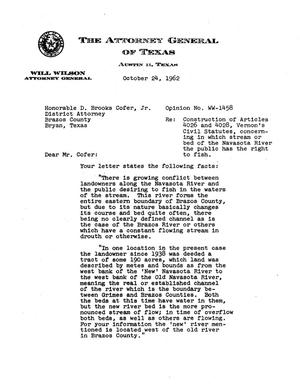 Texas Attorney General Opinion: WW-1458