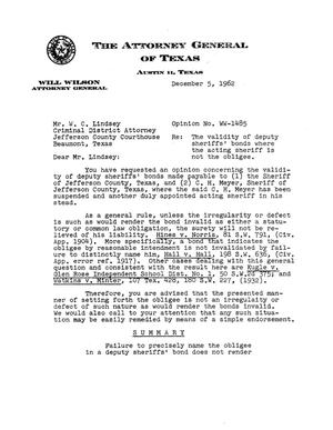 Texas Attorney General Opinion: WW-1485