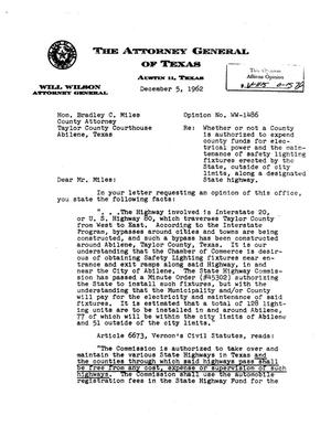 Texas Attorney General Opinion: WW-1486